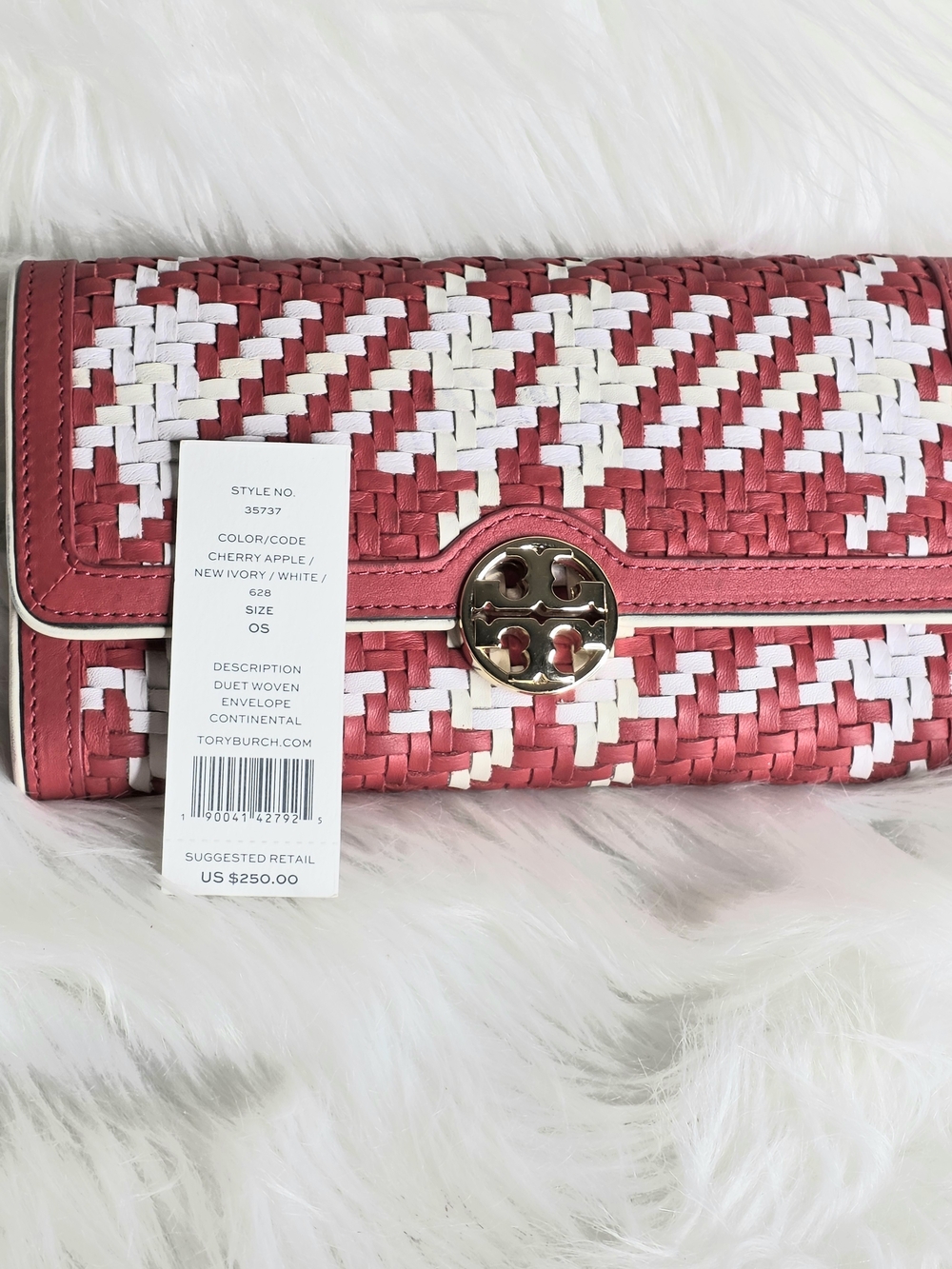 Tory Burch Duet Woven Envelope Continental Wallet Cherry Apple Multi Retail $250